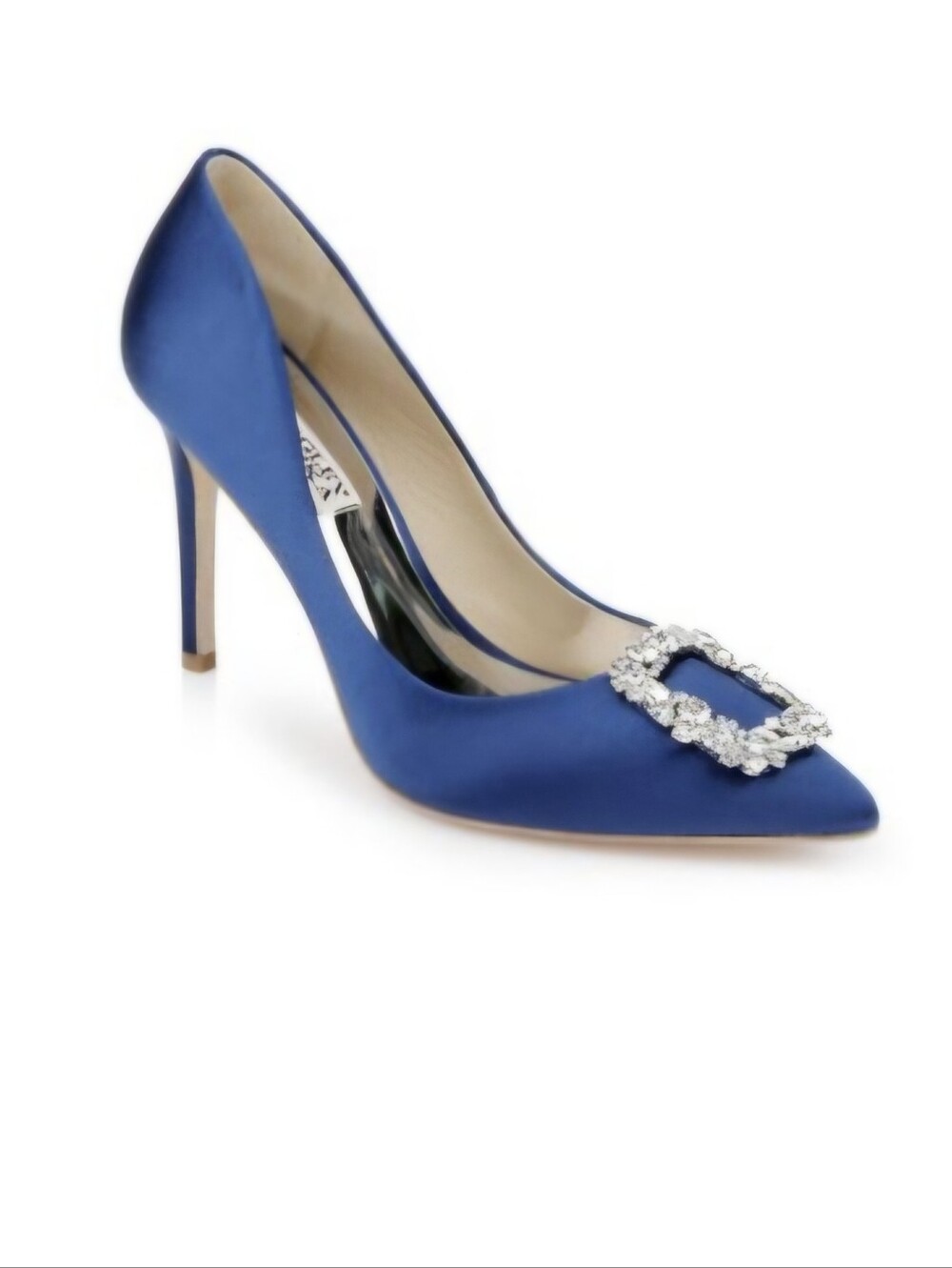 Badgley Mischka Cher Satin Pointed-Toe High Heels with Crystal Embellishment